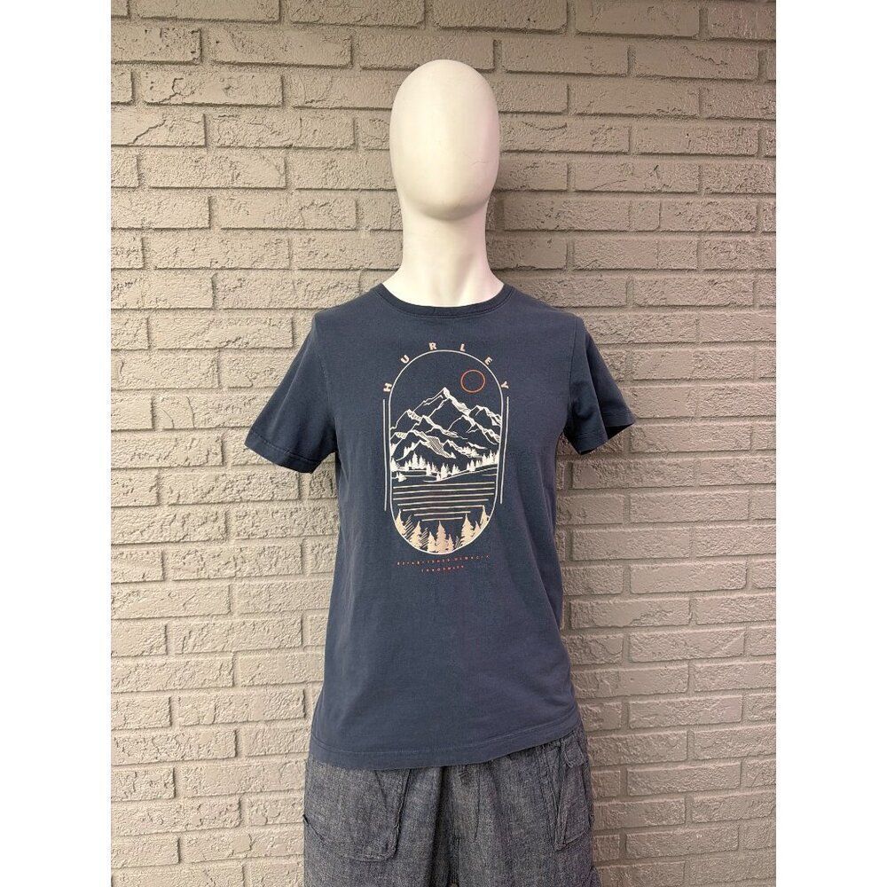 Hurley Men’s Dk Blue Snow Mountain Cotton Short Sleeve Graphic T-Shirt Size M